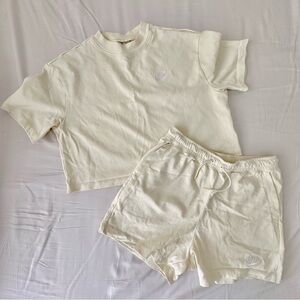 Nike Yellow Crop Tee & Shorts Set | Size Small | Pale Yellow